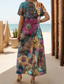 preiswerte Blumenkleider-Damen Maxikleid Strandkleid A-Linie Kleid Urlaub Lässig Urlaub Täglich Reguläre Passform Floral Grafik Kurzarm V-Ausschnitt Regenbogen Frühling Herbst