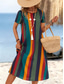preiswerte Streifen- und geometrisches Kleid-Damen Mini Kleid T-Shirt Kleid Tee Kleid Sommerkleid Freizeit Täglich Regulärer Fit Grafisch Gestreift Kurzarm Rundhalsausschnitt Orange Sommer Frühling
