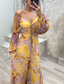 cheap Elegant Floral Dresses-Women&#039;s Long Dress Maxi Dress Party Dress Ruched Dress Fashion Party Evening Party Regular Fit Flower Long Sleeve V Neck Yellow Wine Blue Green Summer