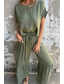 economico Set in cotone e lino-Per donna Quotidiano Set ispirati al lino Set da due pezzi Blusa Manica Corta Girocollo Tinta unica Coulisse Quotidiano Ferie Nero Verde militare Arancione Estate Vestibilità regolare