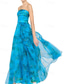 cheap Evening Dresses-A-Line Evening Gown Celebrity Style Dress Formal Wedding Guest Floor Length Sleeveless One Shoulder Organza with Ruched Ruffles Slit Wedding Guest Dress