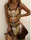 ieftine Rochii boho-Rochie Boho pentru femei rochie western vintage mini rochie în formă de A rochie off the shoulder vacanță petrecere casual pentru ieșiri ajustare standard grafică tribală fără mâneci guler U maro