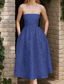 baratos Vestidos de Cocktail-Vestidos Cocktail Jacquard Floral A-Line Sem Mangas Comprimento Tea Costas com Cadarço Com Vestido Derby de Cor Sólida Com Detalhes Franzidos Vestido de Dia da Corrida Vestido Convidada de Casamento