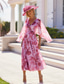 abordables Largo del piso-Vestido A-Line floral rosa para madre de la novia elegante vintage escote en V longitud de suelo chiffon manga corta con volantes vestido de invitada de boda