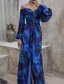 cheap Elegant Floral Dresses-Women&#039;s Long Dress Maxi Dress Party Dress Ruched Dress Fashion Party Evening Party Regular Fit Flower Long Sleeve V Neck Yellow Wine Blue Green Summer