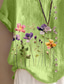 cheap Luxury Shirts-Women's 100% Cotton Blouse Floral Graphic Stylish Cotton Linen Casual Short Sleeve Crew Neck Regular Tops Daily Going out Buttons Print Green Summer Spring