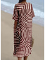 abordables Robe Rayée et Géométrique-Robe midi pour femme, robe d&#039;été, robe trapèze, vacances, décontractée, plage, lin, comme pour sortir, coupe ample, manches courtes, col en V, bordeaux, orange, blanc cassé, gris foncé
