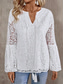 cheap Lace Tops-Women&#039;s Blouse Solid Color Elegant Daily Stylish Long Sleeve V Neck Regular Tops Daily Lace White Summer Spring