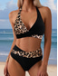 billiga Bikiniset-Kvinnors bikini 2-delad baddräkt leopard mode stilren grafik ärmlös baddräkt