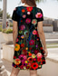 preiswerte Blumenkleid-Damen Mini Kleid A-Linie Kleid T-Shirt Kleid Tee Kleid Sommerkleid Freizeit Alltag Regelmäßiger Schnitt Blumengrafik Kurzarm Rundhals Dunkelrot Sommer Frühling