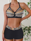 cheap Bikini Sets-Women&#039;s Swimwear Bikini 2 Piece Monokini Cheeky Swimsuit Knitted Vacation Tropical Color Block Stripe Plunge Sleeveless Bathing Suits