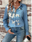 cheap Women&#039;s Floral Tops-Women&#039;s Shirt Floral Graphic Bird Casual Long Sleeve Shirt Collar Regular Tops Work Daily Buttons Print Blue Spring Fall