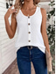 olcso Egyszerű ujjatlan felső-Női camisole trikó egyszínű sima elegáns hétköznapi ujjatlan kerek nyakú mindennapi nyári gombos fehér kék