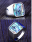 cheap Men's Jewelry-Men's square streamer shell stainless steel ring, gold and silver, fashionable and individual, suitable for daily vacation wear and casual gatherings