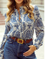 cheap Boho Tops-Women&#039;s Shirt Graphic Elegant Vintage Stylish Long Sleeve V Neck Regular Tops Daily Holiday Going out Buttons Blue Summer Spring