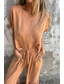 economico Set in cotone e lino-Per donna Quotidiano Set ispirati al lino Set da due pezzi Blusa Manica Corta Girocollo Tinta unica Coulisse Quotidiano Ferie Nero Verde militare Arancione Estate Vestibilità regolare