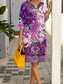 tanie Sukienka boho-Sukienka Damska Mini Sukienka Shift Formalna Wakacyjna Codzienna Regularne Dopasowanie Graficzna Paisley Rękaw 3/4 V Dekolt Czerwona Fioletowa Zielona Lato Wiosna