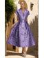 cheap Under $129.99-Mother of the Bride Jacquard Dress Elegant Vintage Party V Neck Tea Length Short Sleeve Crystal Buttons and Belt Wedding Guest Dress