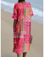 tanie Sukienka boho-Damskie Sukienka midi Sukienka letnia Urlop Codzienny Styl plażowy Codzienny Wyjściowe Luźna Graficzny Plemienny Krótki rękaw W serek Rumiany róż Fioletowy Zielony Lato