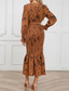 cheap Cocktail Dress-Women&#039;s Midi Dress Cocktail Dress Sheath Dress Fashion Vacation Holiday Tea Party Regular Fit Leopard Long Sleeve V Neck Black Khaki Apricot Summer