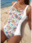 billiga One-piece-baddräkter-Kvinnors baddräkter En bit Monokini baddräkt Rygglös Magekontroll Hög midja Semester Strandkläder Blommig Grafisk U-hals ärmlös badkläder