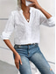 cheap Women&#039;s Plain Tops-Women&#039;s Shirt Solid Color Elegant Stylish Casual Long Sleeve V Neck Regular Tops Daily Embroidered White Summer Spring