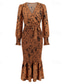 cheap Cocktail Dress-Women&#039;s Midi Dress Cocktail Dress Sheath Dress Fashion Vacation Holiday Tea Party Regular Fit Leopard Long Sleeve V Neck Black Khaki Apricot Summer