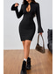 levne černé mini šaty-Dámské Mini šaty Černé šaty Koktejlky Bodycon Formální šaty Módní Dovolená Víkend Běžný Bez vzoru Dlouhý rukáv Stojáček Černá Léto