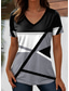 ieftine Tricou cu dungi și geometric-Pentru femei Tricou Geometric Dungi Casual Manșon scurt În V Topuri obișnuite Zilnic Ieșire Sfârșit de săptămână Imprimeu Negru Vară