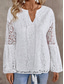 cheap Lace Tops-Women&#039;s Blouse Solid Color Elegant Daily Stylish Long Sleeve V Neck Regular Tops Daily Lace White Summer Spring