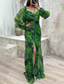 cheap Elegant Floral Dresses-Women&#039;s Long Dress Maxi Dress Party Dress Ruched Dress Fashion Party Evening Party Regular Fit Flower Long Sleeve V Neck Yellow Wine Blue Green Summer