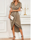 cheap Cocktail Dress-Women&#039;s Midi Dress Party Dress Cocktail Dress Satin Dress Elegant Fashion Romantic Wedding Party Wedding Guest Regular Fit Plain Short Sleeve V Neck Black Champagne Wine Green Summer