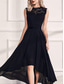 abordables Moins de 129,99 $-Robe de la mère de la mariée robe invitée de mariage élégante décontractée col rond longueur de sol en polyester sans manches avec dentelle