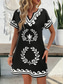 billige Boho-kjole-Dame Mini kjole Skiftkjole Sommerkjole Fritid Daglig Løstsittende Grafisk Stamme Kortermet Hals med hakk Svart Sommer Vår