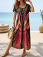 tanie Sukienki boho-Damskie Sukienka midi Sukienka letnia Sukienka A line Urlop Codzienny Boho Motylkowy Urlop Plaża Regularny Graficzny W Tureckie Wzory Plemienny Krótki rękaw Wycięcie pod szyją Żółty Czerwony Niebieski