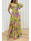 cheap Elegant Floral Dresses-Women&#039;s Long Dress Maxi Dress Prom Dress Party Dress Print Dress Elegant Fashion Party Special Occasion Regular Fit Flower Long Sleeve One Shoulder Yellow Purple Green Summer