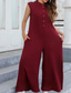 cheap Vacation Jumpsuit-Women&#039;s Normal Jumpsuit Streetwear Solid Color Sleeveless V Neck Buttons Street Going out Regular Fit Black White Light Green Summer