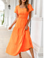 preiswerte Weiße Freizeitkleider-Damen kleid lang Weißes Kleid Sommerkleid Boho-Kleid Elegant Puffärmel Täglich Sommerkleid Lockere Passform Glatt Einfarbig Kurzarm Quadratischer Ausschnitt Schwarz Weiß Orange Sommer