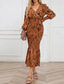 cheap Cocktail Dress-Women&#039;s Midi Dress Cocktail Dress Sheath Dress Fashion Vacation Holiday Tea Party Regular Fit Leopard Long Sleeve V Neck Black Khaki Apricot Summer