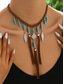voordelige Dames ketting-dames bohemian gevlochten leren ketting met turquoise kralen, veren en kwastjes - perfect voor muziekfestivals en vakantie-outfits