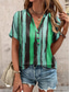 economico T-shirt a righe e geometrico-Per donna Maglietta Grafico A righe Casual Manica Corta Scollo a V Top Regolari Quotidiano Stampato Rosso Viola Verde Estate