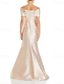 cheap Floor Length-Mermaid / Trumpet Mother of the Bride Dress Elegant Vintage Simple Off Shoulder Floor Length Metallic Jacquard Sleeveless with Bow(s)