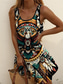 preiswerte Boho Kleider-Damen Minikleid Sommerkleid A Linie Kleid Schulterfreies Kleid Urlaub Lässig Boho Party Ausgehen Standard Passform Grafik Stammes Ärmellos U-Ausschnitt Dunkelbraun Schwarz Sommer