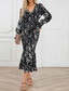 cheap Cocktail Dress-Women&#039;s Midi Dress Cocktail Dress Sheath Dress Fashion Vacation Holiday Tea Party Regular Fit Leopard Long Sleeve V Neck Black Khaki Apricot Summer