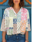 abordables Hauts Floraux-Femme Chemisier Floral Graphic Cachemire mode Plage Manche Courte Col V Hauts réguliers du quotidien Imprimer Beige Printemps Automne