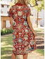 tanie Sukienka boho-Damskie Sukienka midi Sukienka A line Urlop Codzienny Codzienny Randka Regularny Graficzny Geometryczny Krótki rękaw Kołnierzyk koszuli Wino Lato
