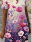 abordables Robe Fleurie-Robe Mini Femme Robe Décontractée Robe Formelle Vacances Quotidienne Régulière Imprimé Floral Manches Courtes Col Découpé Violet Été Printemps