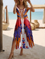 preiswerte Boho Kleider-Damen Maxikleid Sommerkleid A-Linie Kleid Sommerkleid Urlaub Lässig Urlaub Alltag Reguläre Passform Floral Grafik Kurzarm V-Ausschnitt Rot Frühjahr Herbst