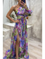 cheap Elegant Floral Dresses-Women&#039;s Long Dress Maxi Dress Prom Dress Party Dress Print Dress Elegant Fashion Party Special Occasion Regular Fit Flower Long Sleeve One Shoulder Yellow Purple Green Summer