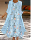 cheap Floral Dress-Women&#039;s Graduation Dress Maxi Dress Dress Set Summer Dress Vacation Casual Ombre Floral Print 3/4 Length Sleeve Crew Neck Wedding Guest Birthday Blue Sky Blue Light Purple Summer Spring Regular Fit